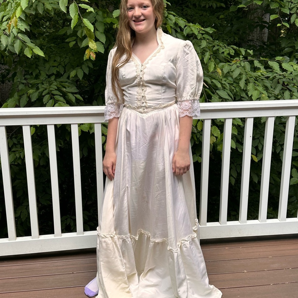 Gunne Sax Cream Vintage Prairie Maxi Tiered Dress Size 11